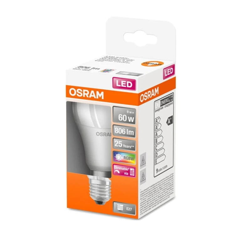 Żarówka LED Osram E27 RGBW biała ciepła 9W + pilot opakowanie