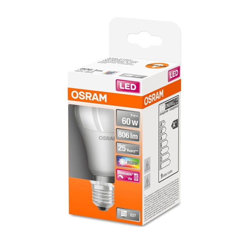 Żarówka LED Osram E27 RGBW biała ciepła 9W + pilot opakowanie