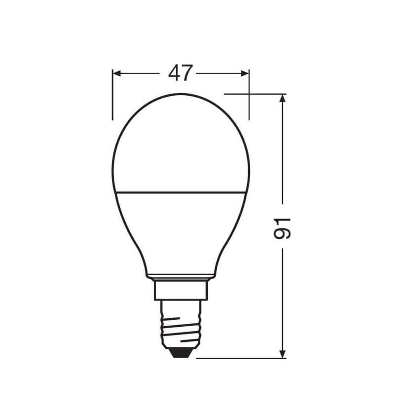 Żarówka LED Osram E14 RGBW biała ciepła 5,5W + pilot wymiary