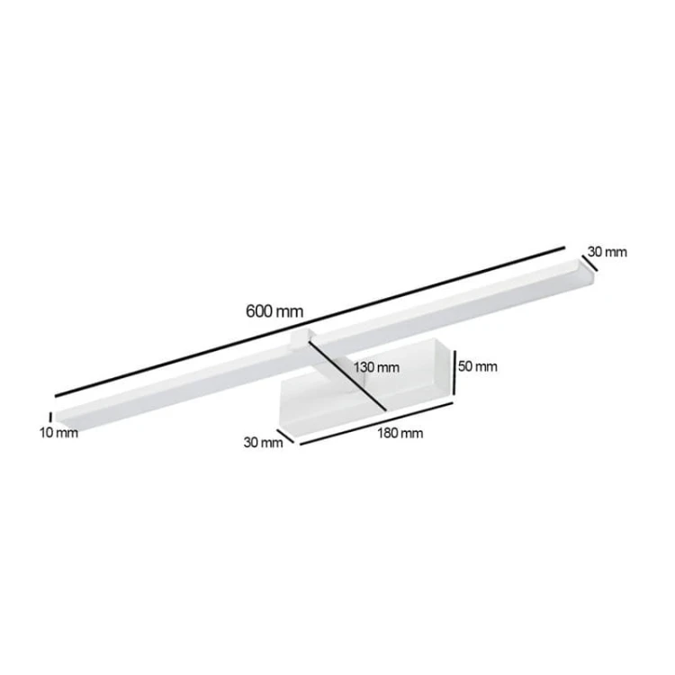 Kinkiet, lampa nad lustro VENUS 12W 60cm biała wymiary