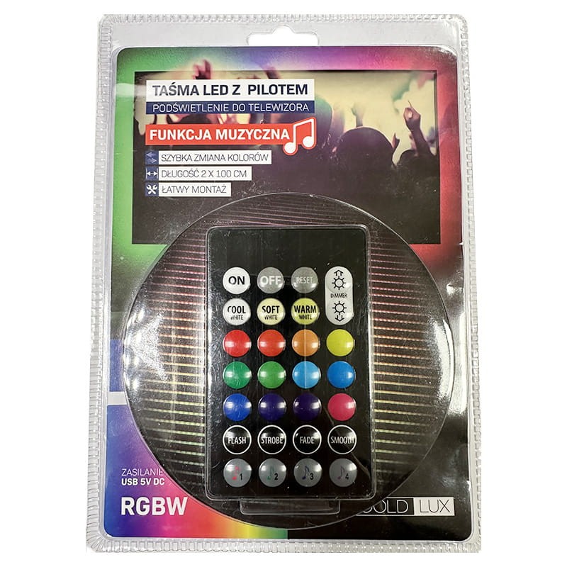 Taśma LED RGB+W do podświetlenia TV - USB + pilot