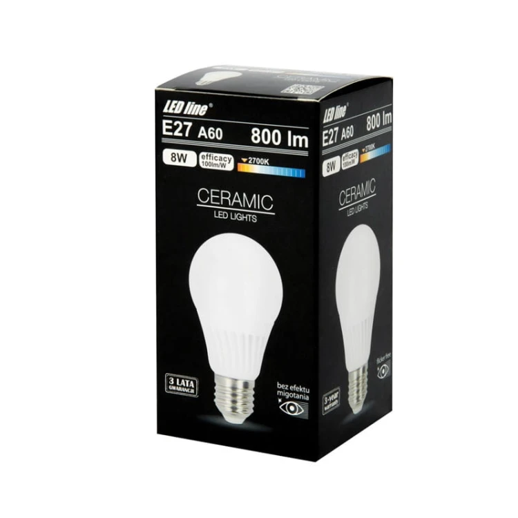 Żarówka LED LEDline E27 8W A60 biała ciepła 2700K 800lm opakowanie