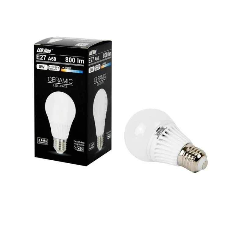 Żarówka LED LEDline E27 8W A60 biała ciepła 2700K 800lm z pudelkiem