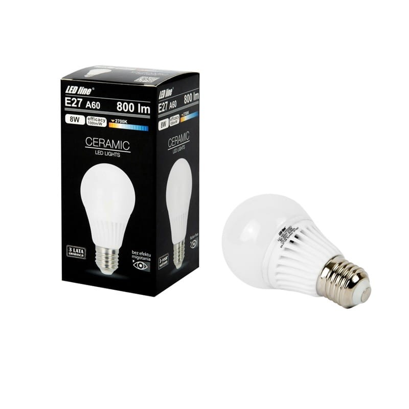Żarówka LED LEDline E27 8W A60 biała ciepła 2700K 800lm z pudelkiem
