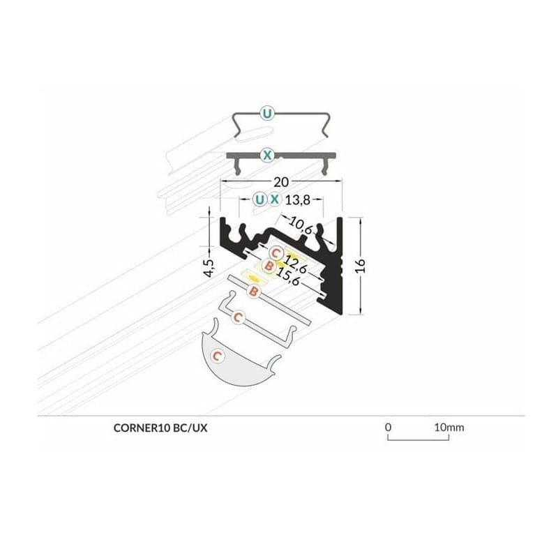 PROFIL aluminiowy narożny 30 i 60 stopni do TAŚMY LED CORNER - 2 metry wymiary