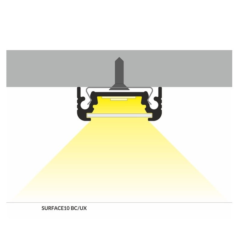PROFIL aluminiowy nawierzchniowy czarny SURFACE10 BC-UX do TAŚMY LED - 2 metry kąty