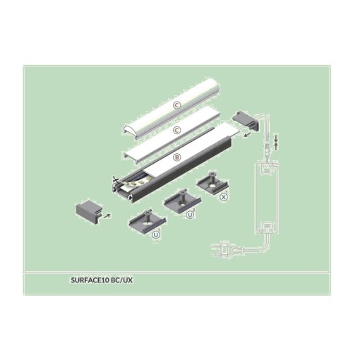 PROFIL aluminiowy nawierzchniowy czarny SURFACE10 BC-UX do TAŚMY LED - 2 metry montaż