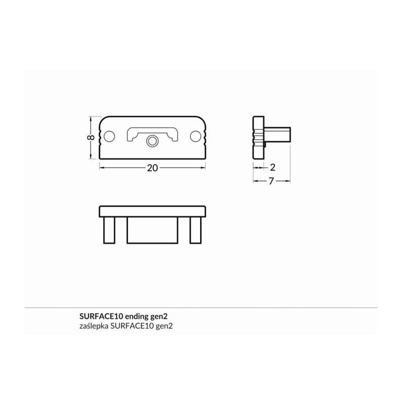 Zaślepka kpl. 2 sztuki czarna do profilu nawierzchniowego LED SURFACE10 wymiary