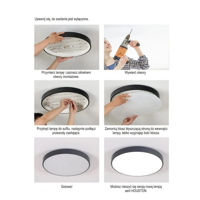 Plafon LED Houston 60W 230V 4000K - czarny montaż