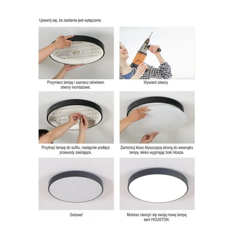 Plafon LED Houston 80W 230V 4000K - czarny montaż