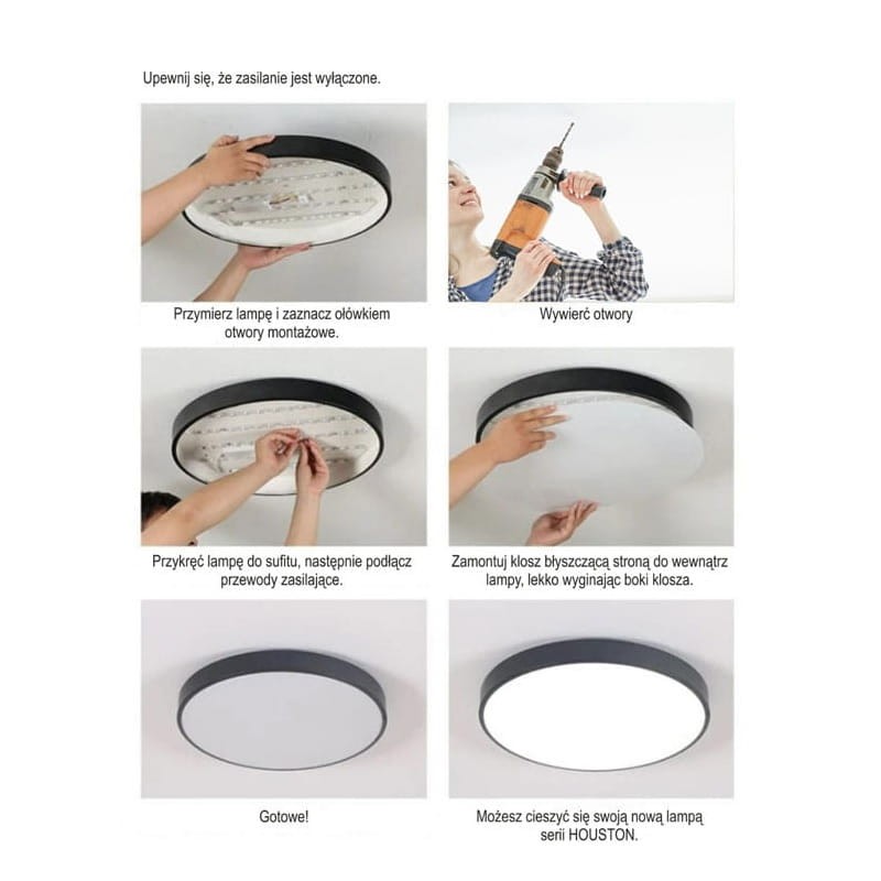 Plafon LED Hollywood 24W 230V 4000K - czarny montaż