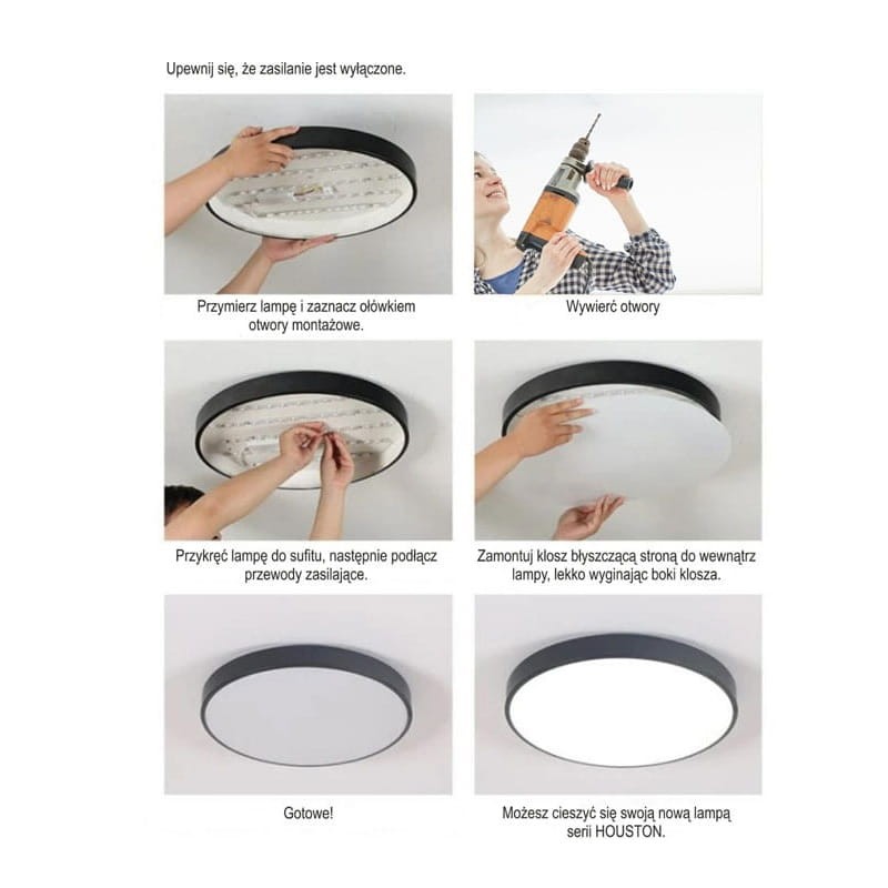 Plafon LED Hollywood 36W 230V 4000K - czarny montaż