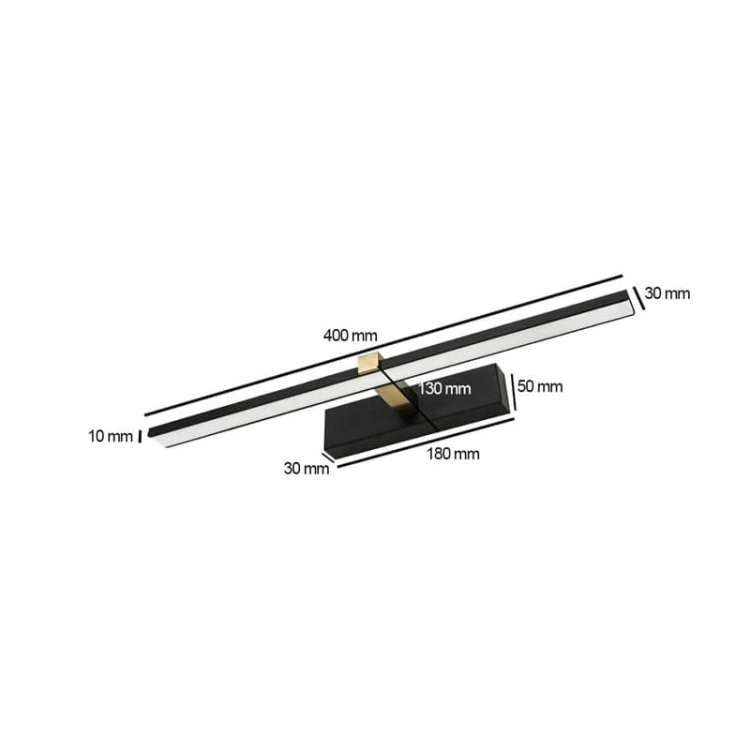 Kinkiet, lampa nad lustro VENUS 8W 40 cm czarno-złota wymiary