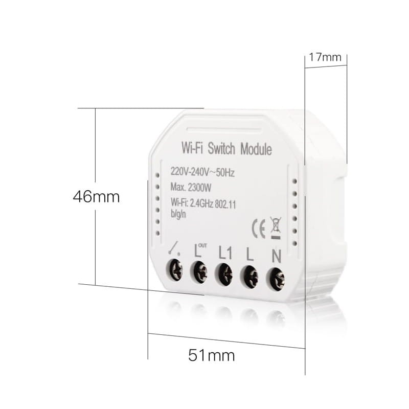 WiFi Switch Module TUYA gniazdko włącznik przekaźnik dopuszkowy wymiary