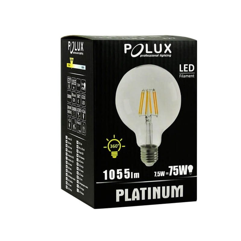 Żarówka LED E27 7,5W Filament G95 biała ciepła pudełko