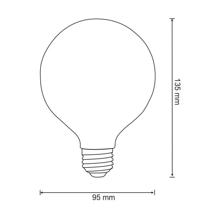 Żarówka LED E27 7,5W Filament G95 biała ciepła wymiary