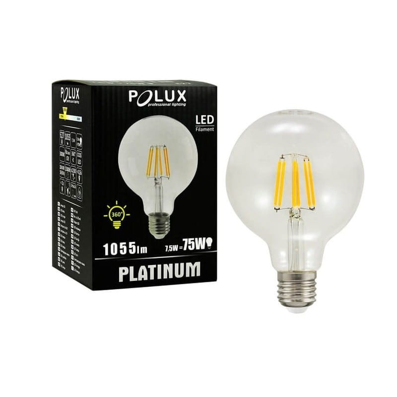 Żarówka LED E27 7,5W Filament G95 biała ciepła z opakowaniem