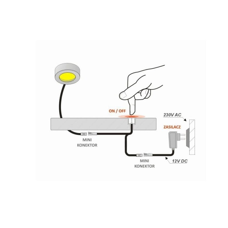 Wyłącznik ściemniacz LED dotykowy czarno-srebrny schemat