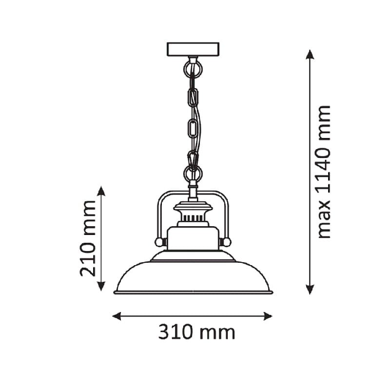 Lampa sufitowa wisząca Iceland Black E27 LED wymiary
