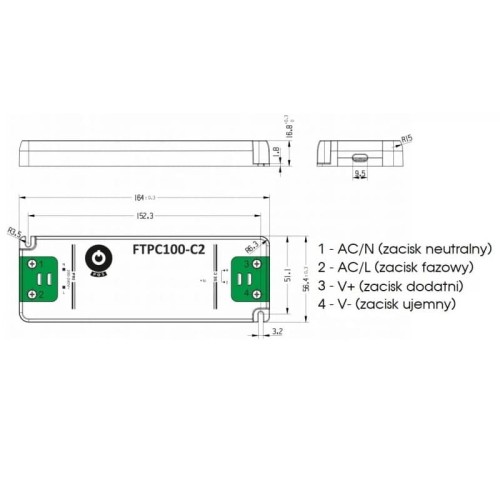 Zasilacz LED 100W 12V 8,33A meblowy POS Power wymiary