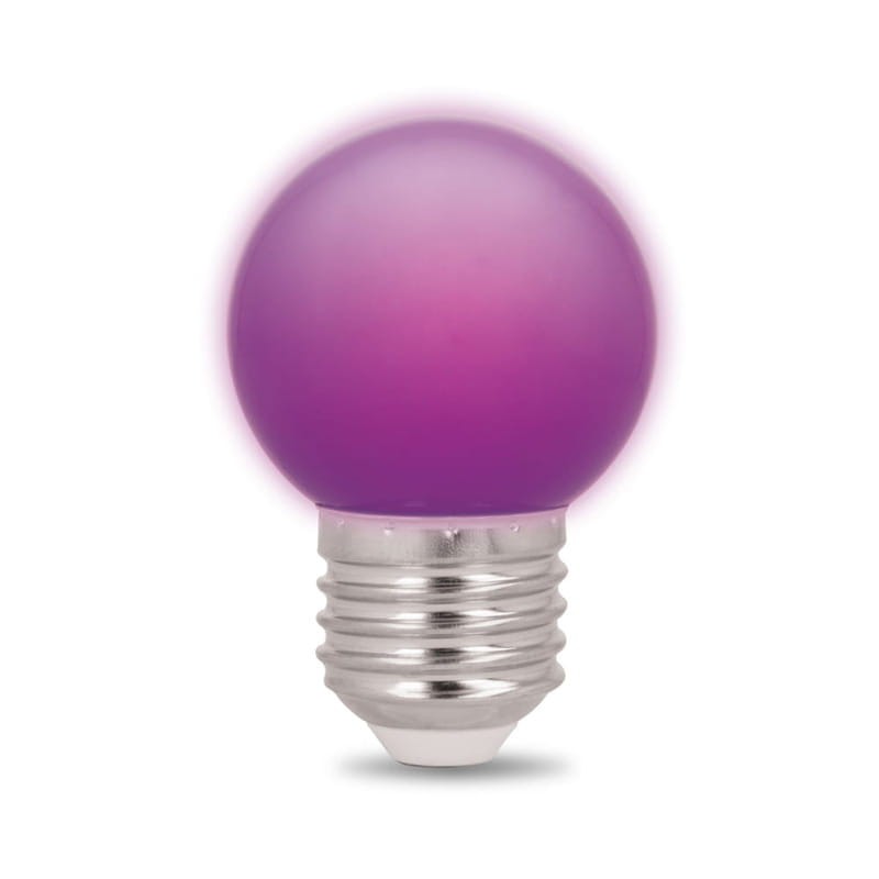 Żarówka-LED-E27-2W-230V-fioletowa-G45-kulka