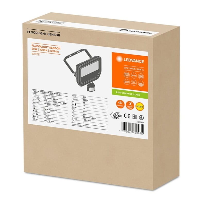 Naświetlacz LED LEDVANCE FLOODLIGHT 20W - 3000K biały z czujnikiem ruchu pudełko