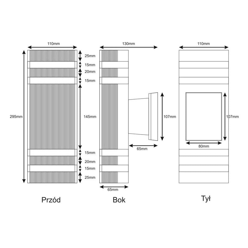 Kinkiet, lampa ogrodowa VELA II 2 x GU10 IP54 - czarny wymiary