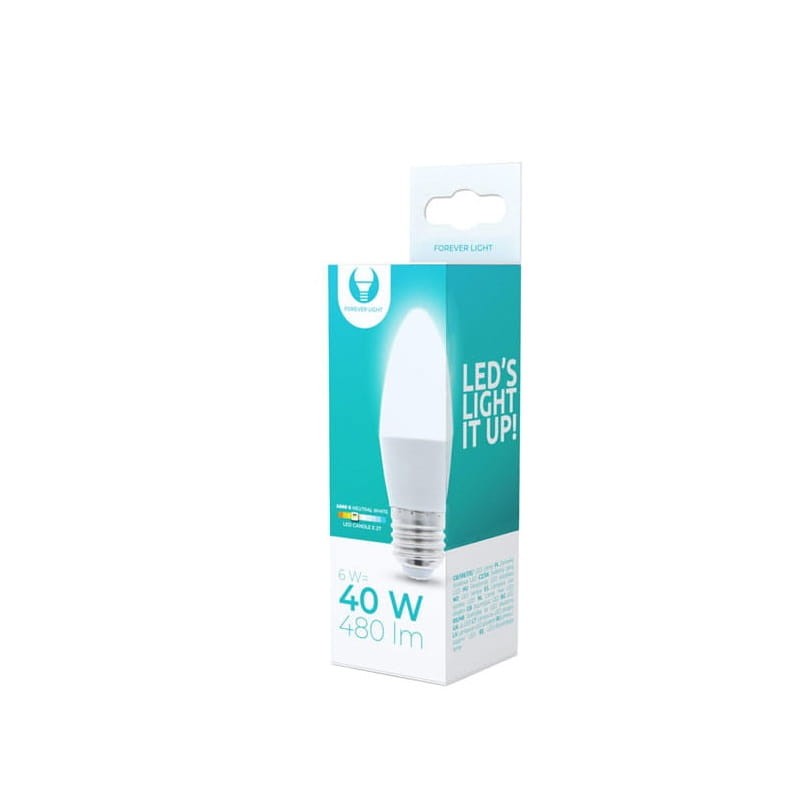 Żarówka LED E27 6W biała neutralna świeczka C37 opakowanie