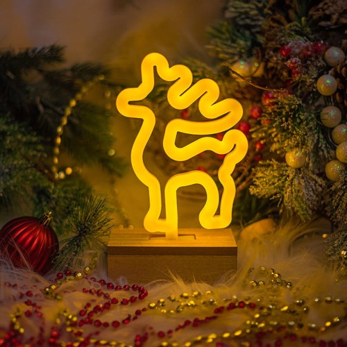 Neon dekoracyjny LED RENIFER na podstawce biały ciepły USB + AA_1