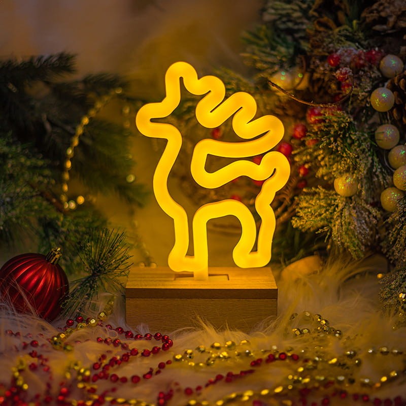Neon dekoracyjny LED RENIFER na podstawce biały ciepły USB + AA_1