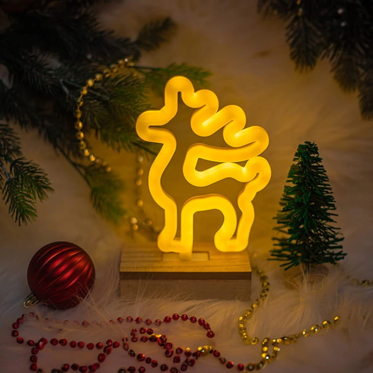 Neon dekoracyjny LED RENIFER na podstawce biały ciepły USB + AA_2