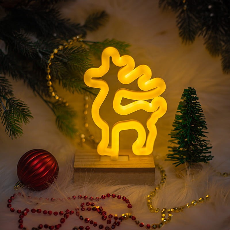 Neon dekoracyjny LED RENIFER na podstawce biały ciepły USB + AA_2