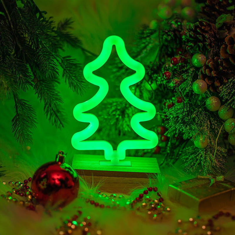 Neon dekoracyjny LED CHOINKA na podstawce zielony USB + AA_1