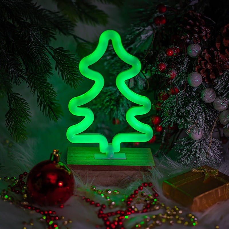 Neon dekoracyjny LED CHOINKA na podstawce zielony USB + AA_2