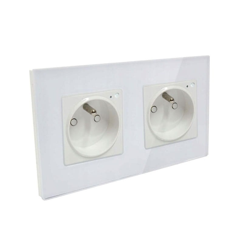 Gniazdko elektryczne podwójne szklane białe
