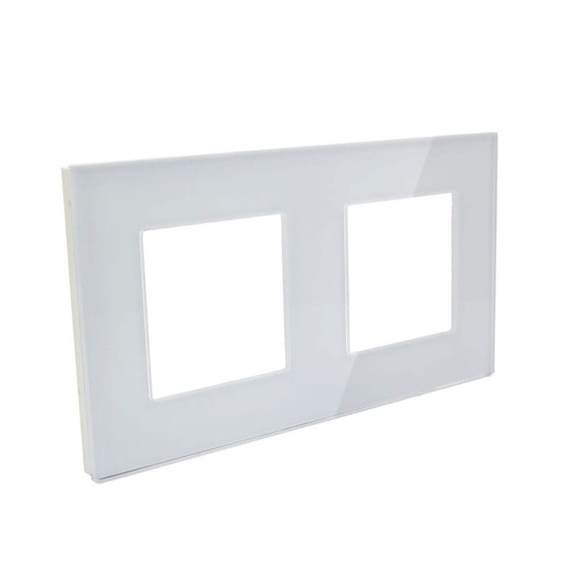 Gniazdko elektryczne podwójne szklane białe ramka szklana