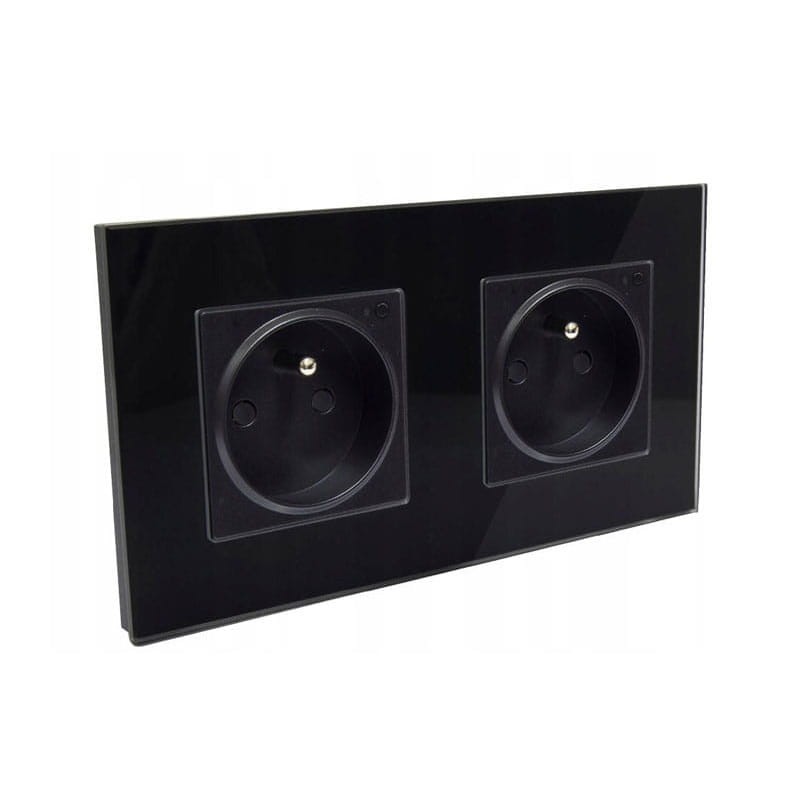 Gniazdko elektryczne podwójne szklane czarne