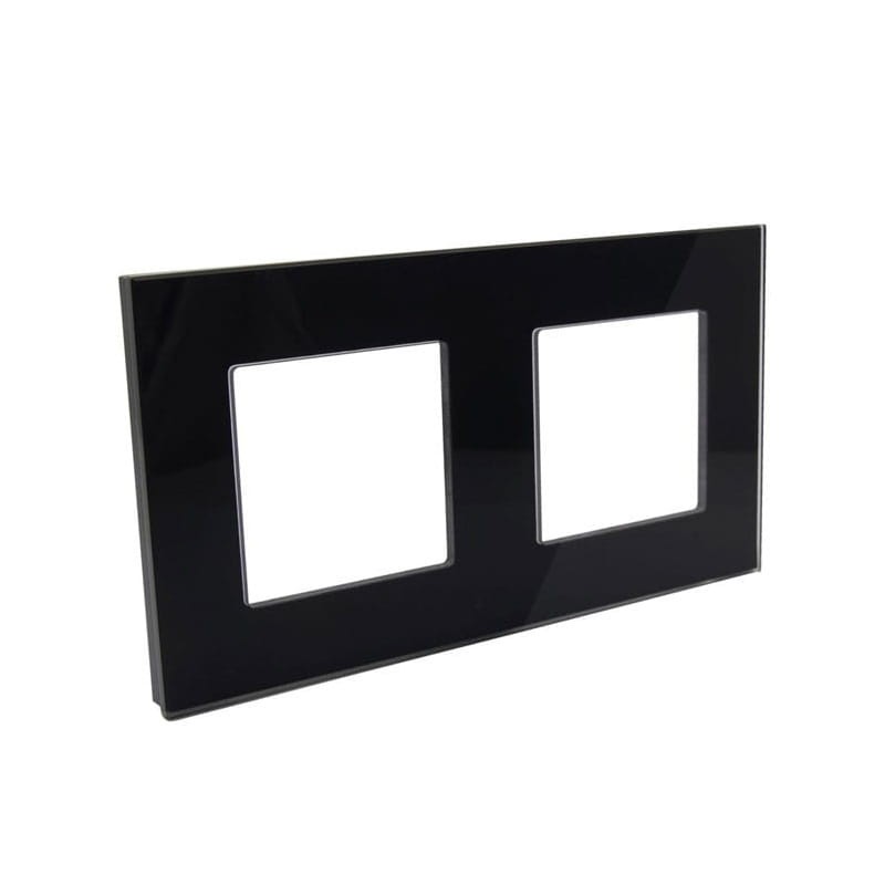 Gniazdko elektryczne podwójne szklane czarne ramka szklana