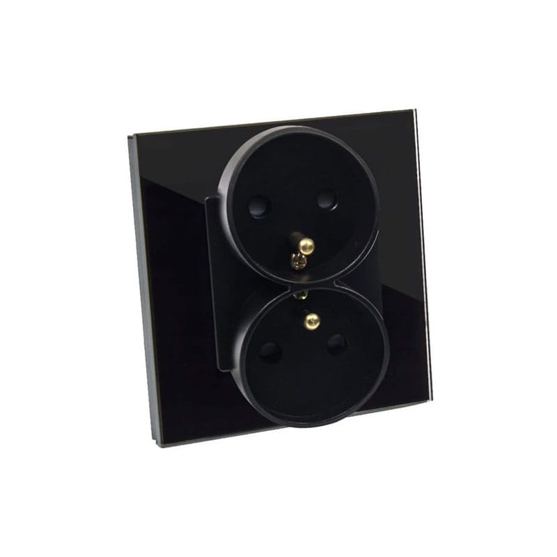 Gniazdko elektryczne podwójne szklane czarne pionowe