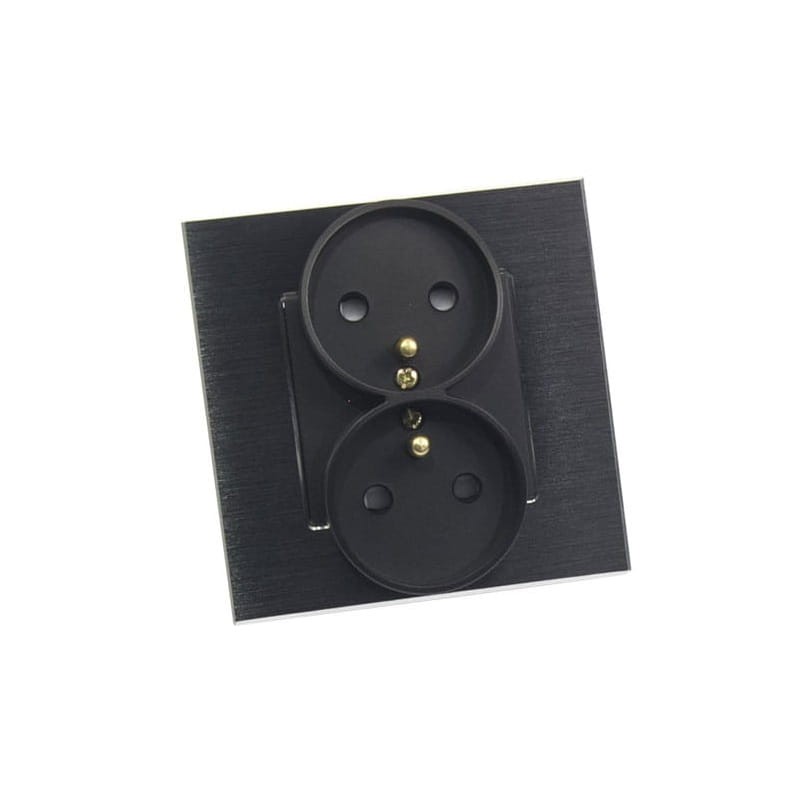 Gniazdko elektryczne podwójne szklane czarne pionowe ramka szklana