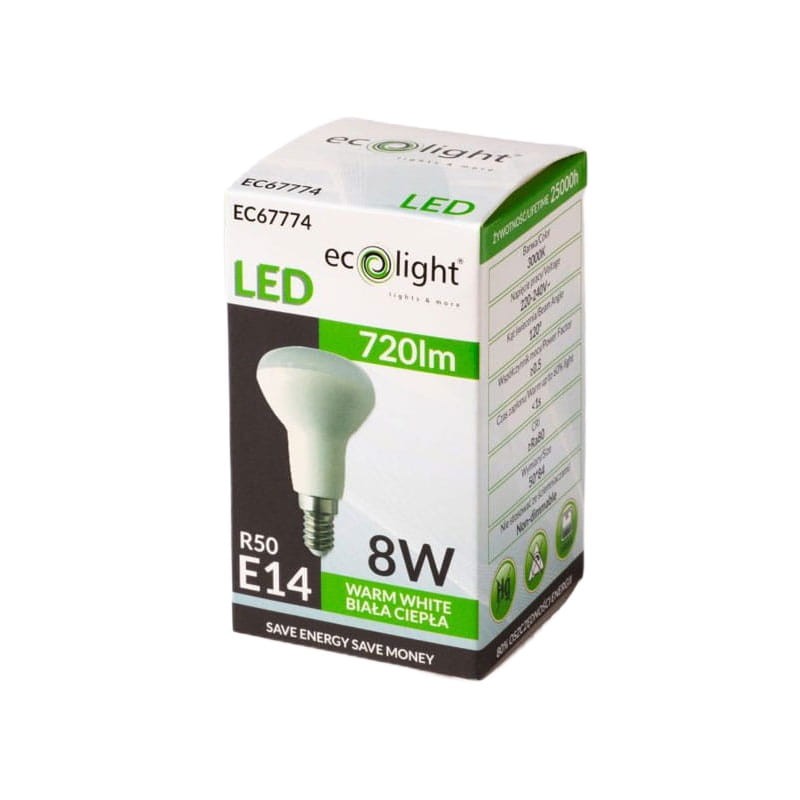 Żarówka LED E14 8W R50 biała ciepła opakowanie