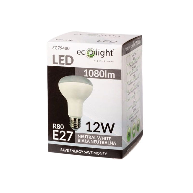 Żarówka LED E27 12W R80 biała neutralna opakowanie