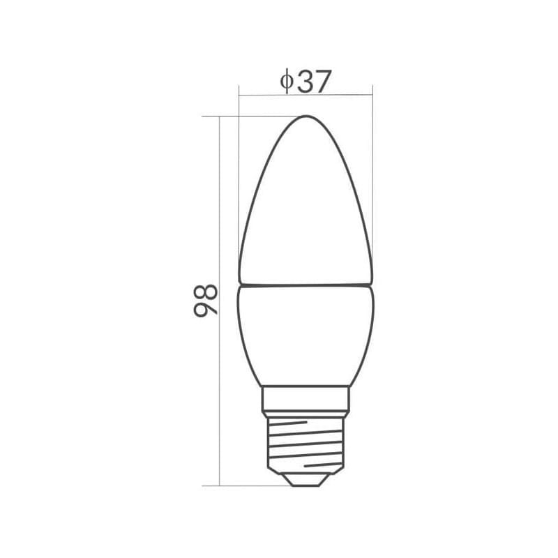 Żarówka LED E27 5W C37 świeczka biała zimna wymiary