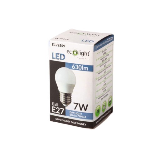 Żarówka LED E27 7W G45 kulka biała zimna opakowanie