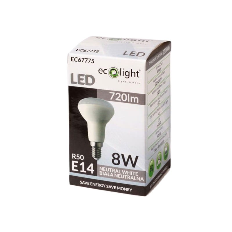 Żarówka LED E14 8W R50 biała neutralna opakowanie