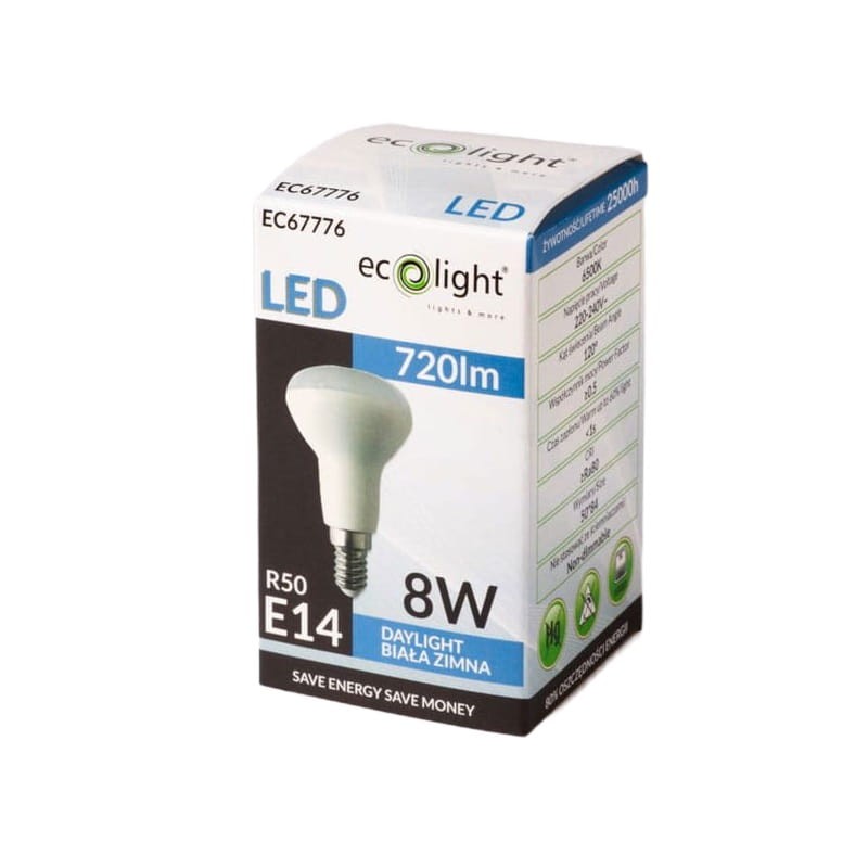 Żarówka LED E14 8W R50 biała zimna opakowania