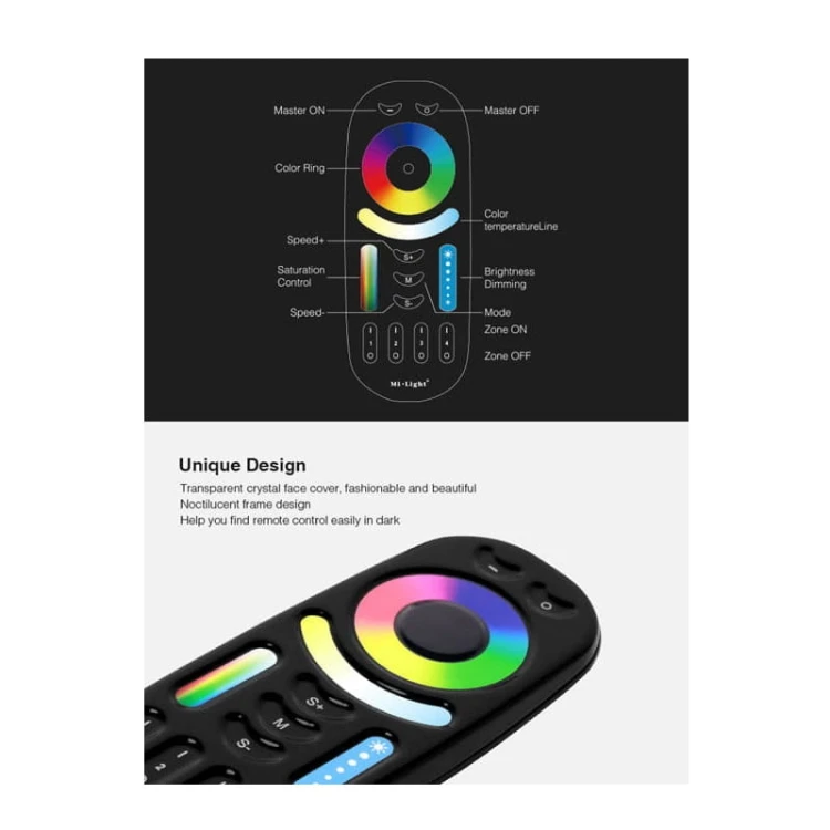 Pilot dotykowy 4 - strefowy LED RGB+CCT (RGBWW) czarny instrukcja obsługi