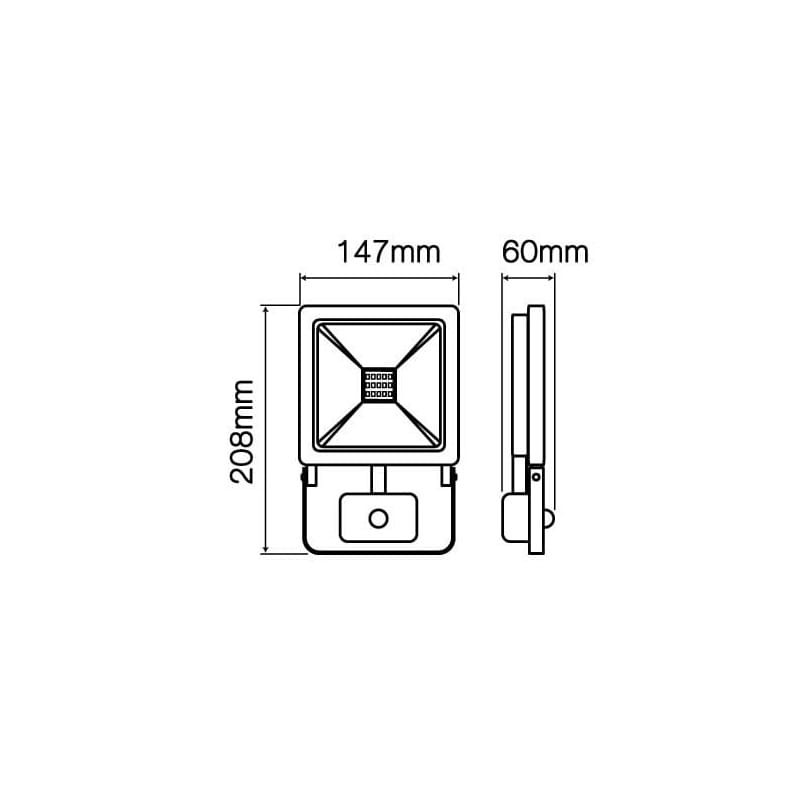 Naświetlacz LED LEDline PHOTON 30W - 6000K czarny z czujnikiem ruchu wymiary