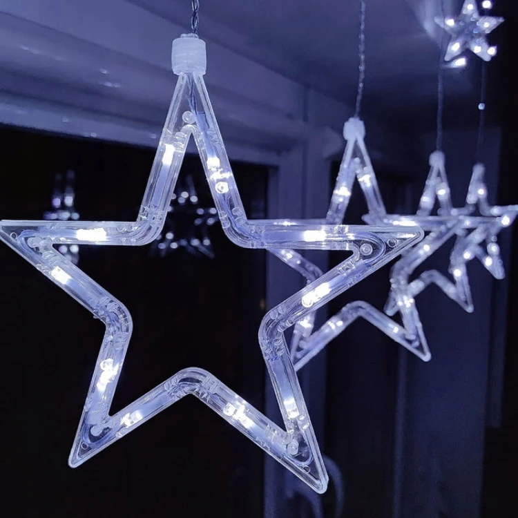 Lampki, kurtyna świetlna LED gwiazdki 2,5m biała zimna 230V_4