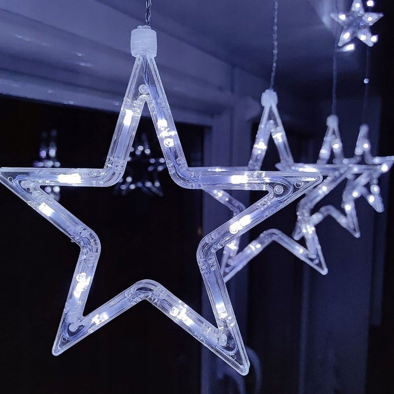 Lampki, kurtyna świetlna LED gwiazdki 2,5m biała zimna 230V_4